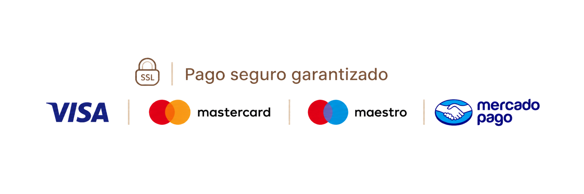 Pago seguro garantizado: Visa, Mastercard, Maestro, Mercado Pago